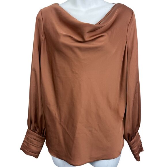 Joie Womens Orange Satin Scoop Neck Puff Long Sleeve Top Blouse Shirt sz M - Picture 2 of 16